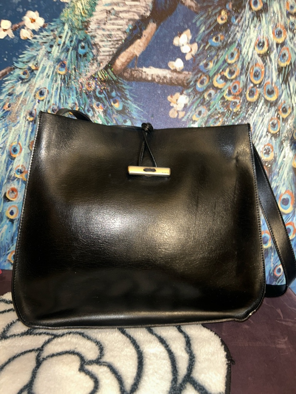 Vintage Furla Black Leather Shoulder Bag